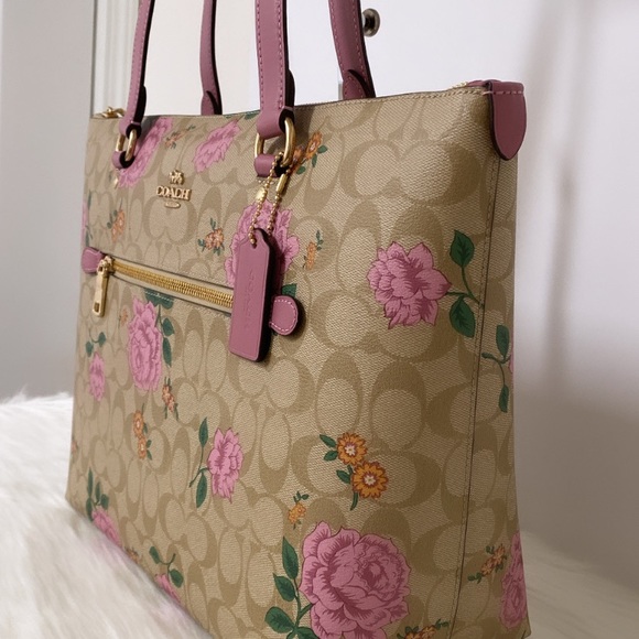 NWT💃Coach Gallery Tote Bag In Signature Canvas With Prairie Rose - Picture 6 of 10